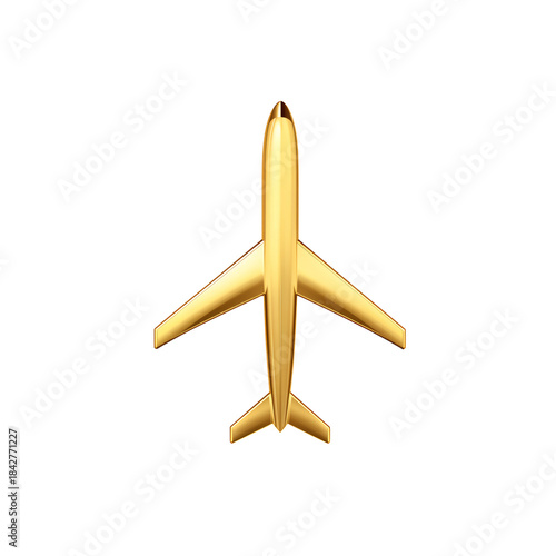 Golden Airplane Seen From Above in a Simple Design at an Unknown Time and Place