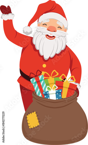 A cartoonish santa with a red suit