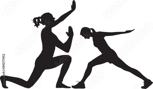 Dancing silhouettes of girls and people in motion