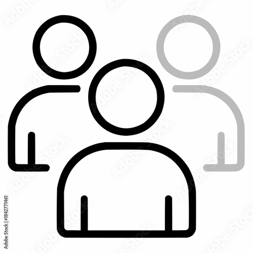 Line icon of a group with one figure faded — staff reduction, black on white, square minimalist style