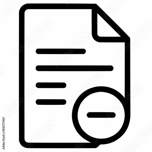 Line icon of a document with minus sign — termination notice, black on white, square minimalist style
