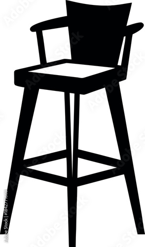 Modern Silhouette High Chair with Curved Backrest and Angled Armrests for Bar or Kitchen Use