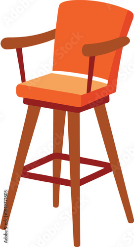 Upholstered Wooden High Chair with Armrests and Footrest for Bar or Kitchen Seating