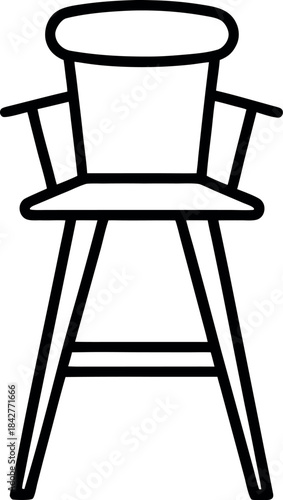 Minimalist Line Art High Chair Illustration for Child Seating and Furniture Design