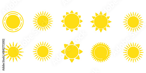 sun vector icon set . sun icons set, sunshine and solar glow . eps 10