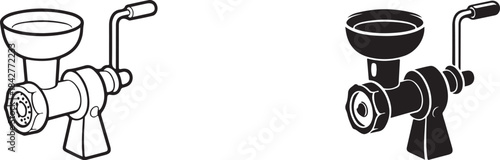 Two mechanical grinders side by side in black and white line kitchen appliance food processor