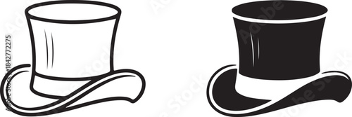 Two Hats with Bow Ties in Black and White Line formal wear