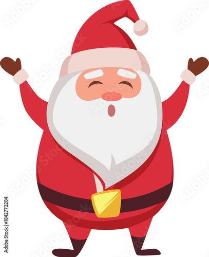 A cartoonish image of Santa Claus with a red hat and a white background