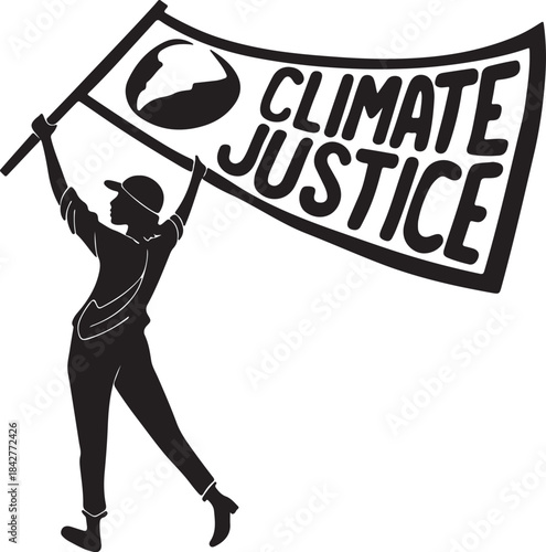 Protester holding a banner for climate justice