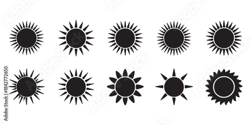sun vector icon set . sun icons set, sunshine and solar glow . eps 10