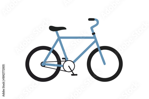 A flat illustration of a light-blue bicycle with black tires, seat and details