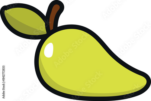 A yellow fruit with a green stem