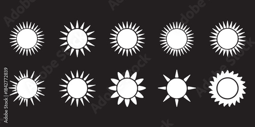 sun vector icon set . sun icons set, sunshine and solar glow . eps 10