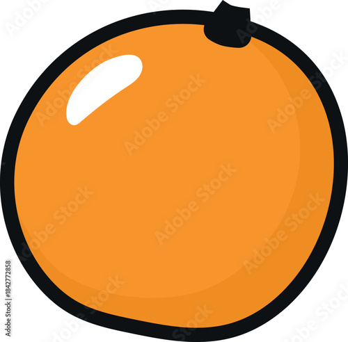 A cartoon orange with a black stem