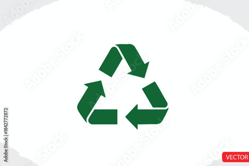 A green triangular recycling symbol on a white background, vectorized