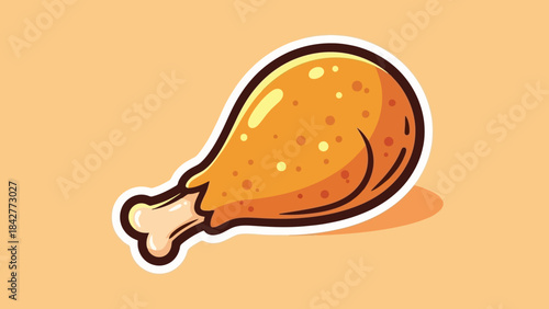 Cartoon Fried Chicken Leg Vector Illustration on a Light Orange Background