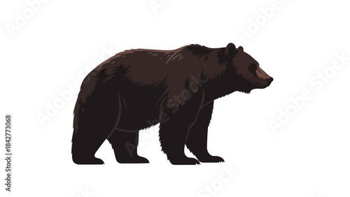 Brown Bear Standing Profile View Isolated on White Background Vector Illustration