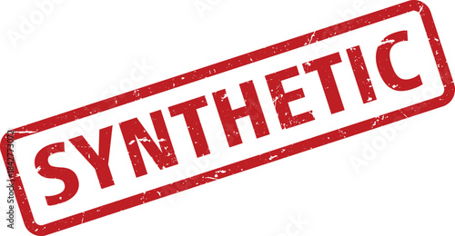 Isolated Red Distressed Stamp with SYNTHETIC Text, Angled on a White Background, Illustration
