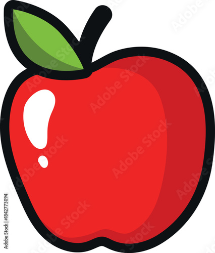 A red apple with a green leaf on top