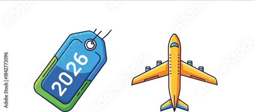 Conceptual graphic illustrating the concept of air travel pricing and ticket costs projected for the year 2026
