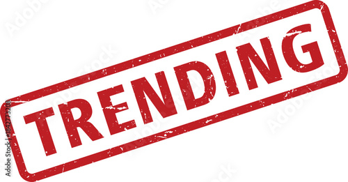 Distressed Red Trending Stamp with White Fill and Angled Position on a White Background