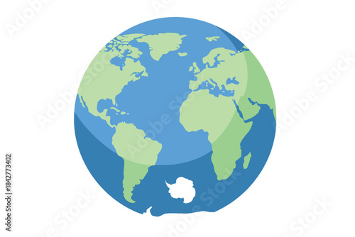 A simple, cartoon illustration of Earth, depicting continents and oceans