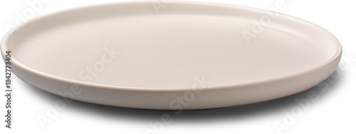 empty matte white ceramic plate with round rim isolated white background with soft shadow, restaurant branding or tableware mock-up template