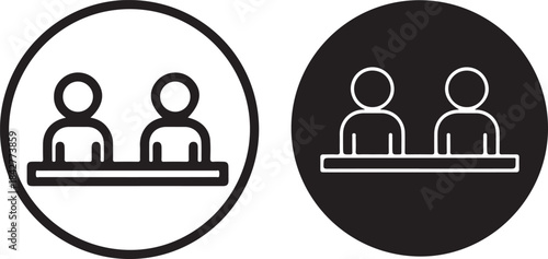 Simple iconic representation of two people at a table isolated on white background, Vector, illustration