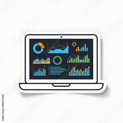 Data Analytics Laptop Vector Sticker – Digital Dashboard Technology Icon