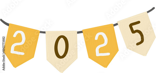 Handdraw painterly 2025 Pennant Banner illustration