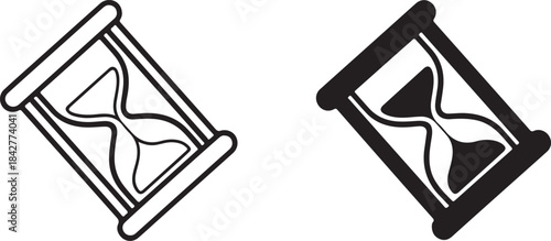 Two stylized hourglass in black and white line time clock