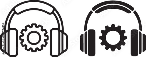 Headphones with gear icon vector illustration isolated on white background, Vector, illustration