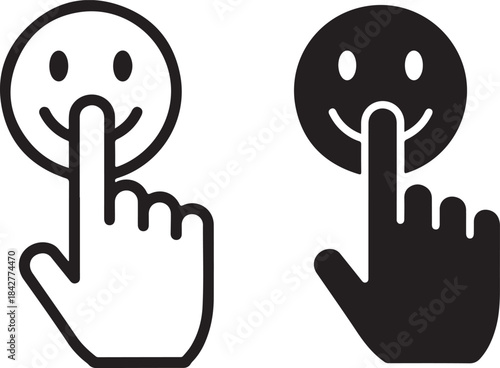 Shh gesture icon in black and white isolated on white background, Vector, illustration