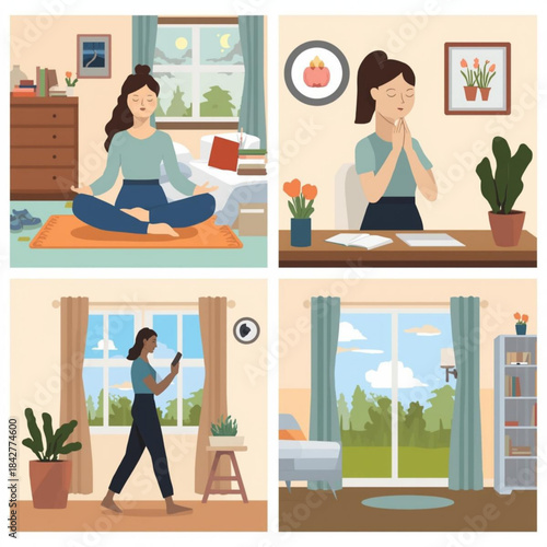 Woman practicing mindfulness and self-care at home