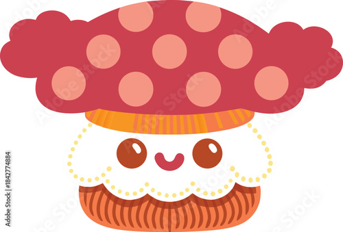 Cute Kawaii Mushroom Character Vector Illustration Cheerful Cartoon Fungi Mascot Happy Design Element