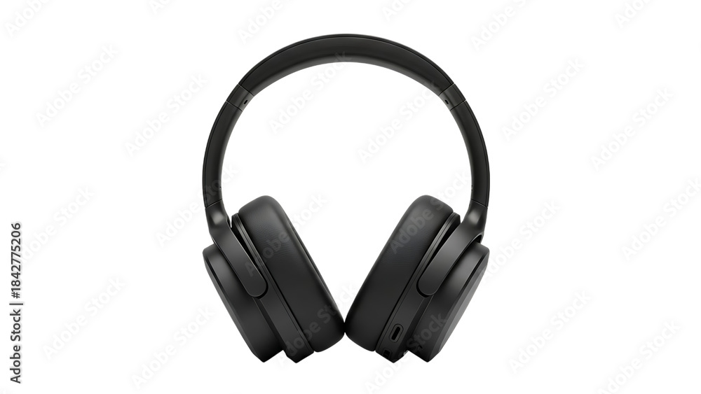 Fototapeta premium Black over ear headphones isolated on a transparent background