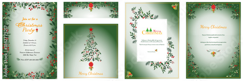 Elegant Botanical Christmas Invitation and Card Templates Set