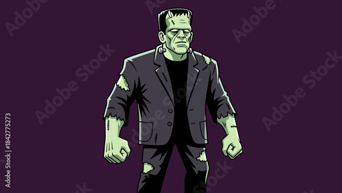 Cartoon Frankenstein Monster Character with Bolts and Stitches, Halloween Theme