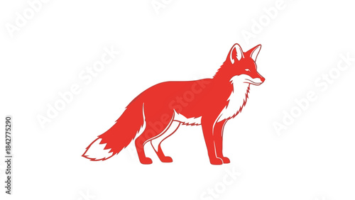 Stylized Red Fox Silhouette Standing and Facing Sideways with White Accents