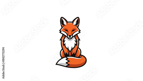 Stylized Orange Fox Sitting Down with Fluffy White Chest and Tail