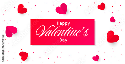 Happy Valentine’s Day Text Background with Red Paper Heart. Romantic. Vector Illustration