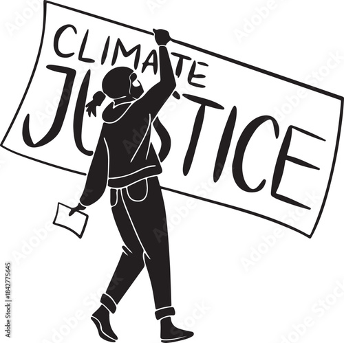 Protester holding a banner for climate justice