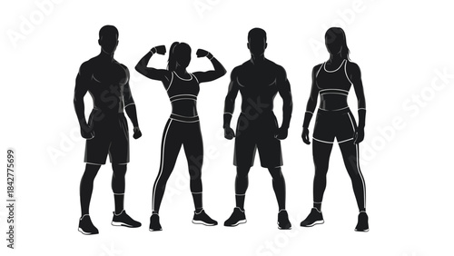 Diverse Group of Fit People Silhouettes Posing in Athletic Wear