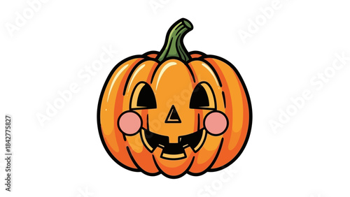 Happy Halloween Jack O Lantern Pumpkin Face with Cheerful Expression Vector Illustration