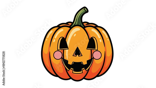 Happy Halloween Jack-o-Lantern with Spooky Face and Green Stem Vector Art