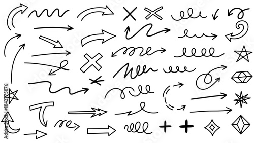 Collection of Hand Drawn Doodle Arrows, Symbols, and Decorative Elements