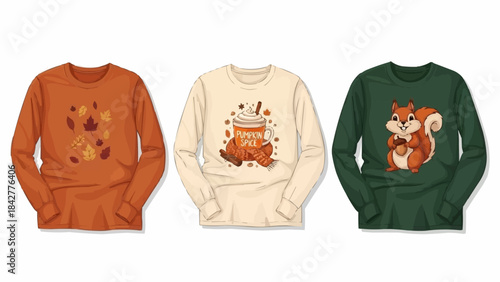 Autumn Themed Long Sleeve T-Shirts with Cute Graphics.