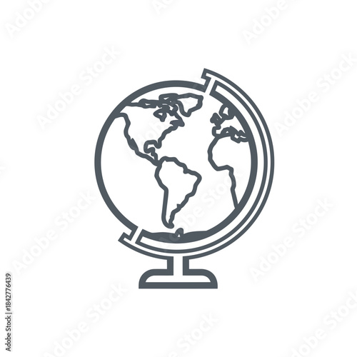Outline icon of a world globe with continents on a stand representing global navigation Vector