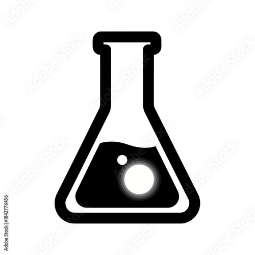 A simple yet striking black and white icon of an erlenmeyer flask with a mysterious glowing liquid inside, perfect for scientific themes Vector