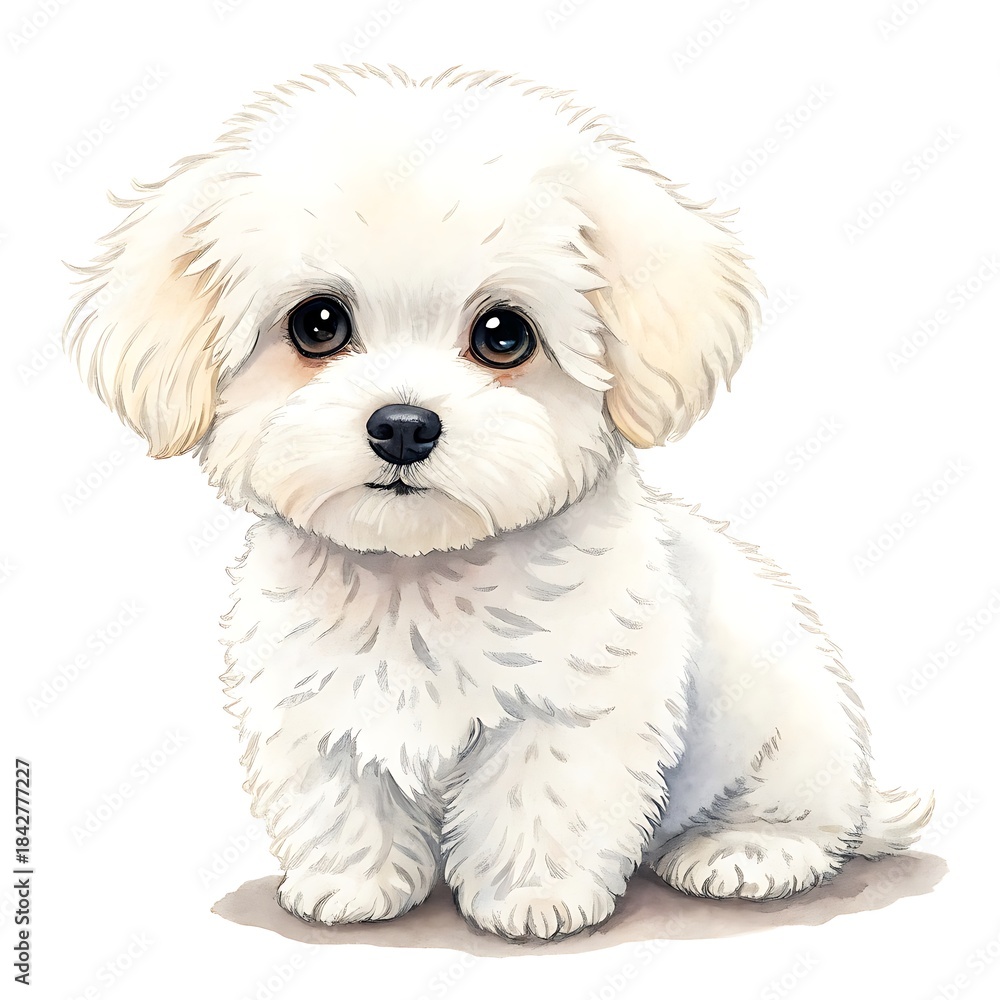 Obraz premium Cute fluffy white bichon frise puppy illustration isolated on white background
